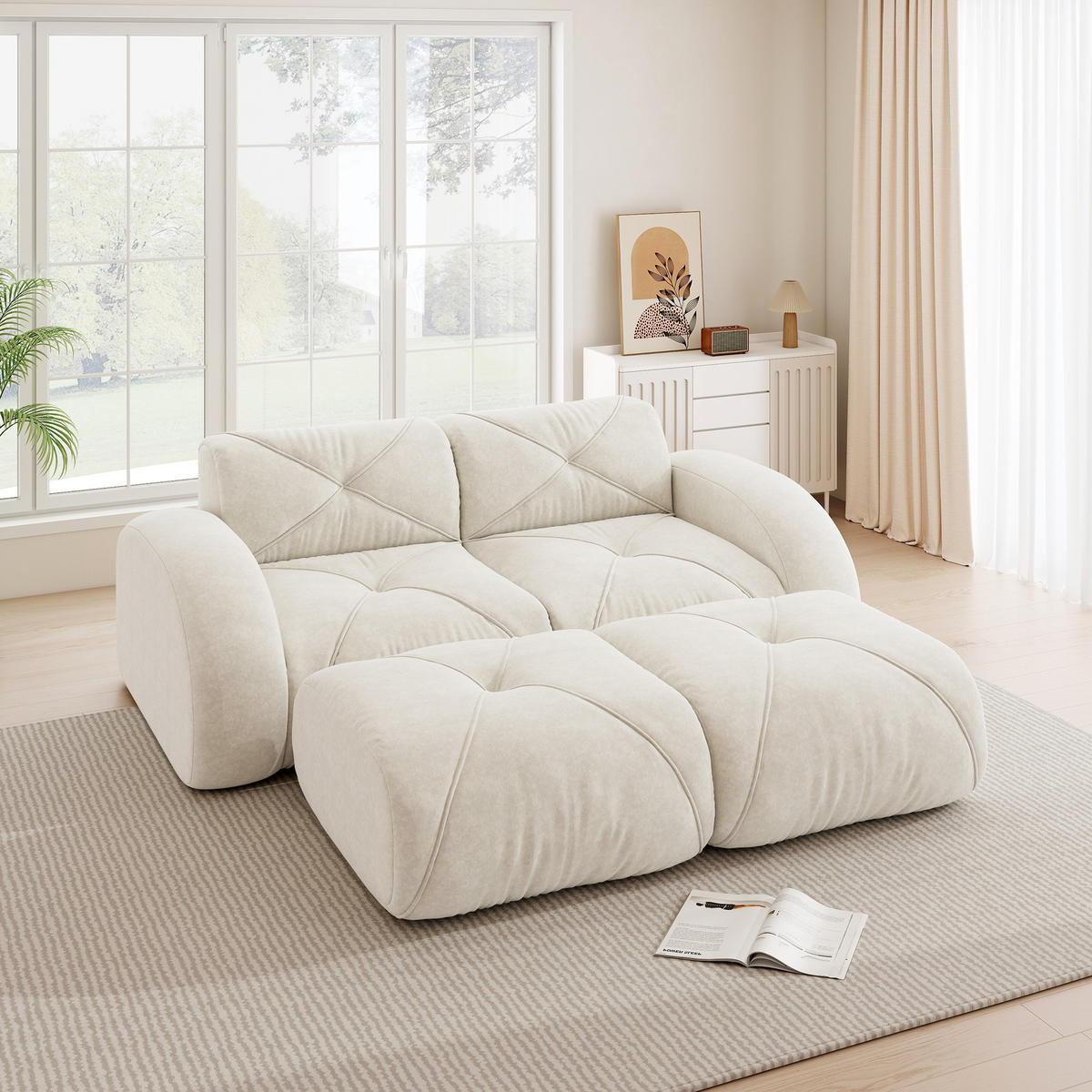 2-SITZER Sofa 204x171x76 cm aus Chenille-Stoff rahmenlos modular, weiß - Weiß, Textil (171/76/204cm) - Luhomfu