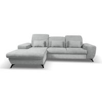 ECKSOFA LUCE L-S Grau Plüsch-Stoff mit Schlaffunktion - Grau, Holz (279/172cm) - MASSENO