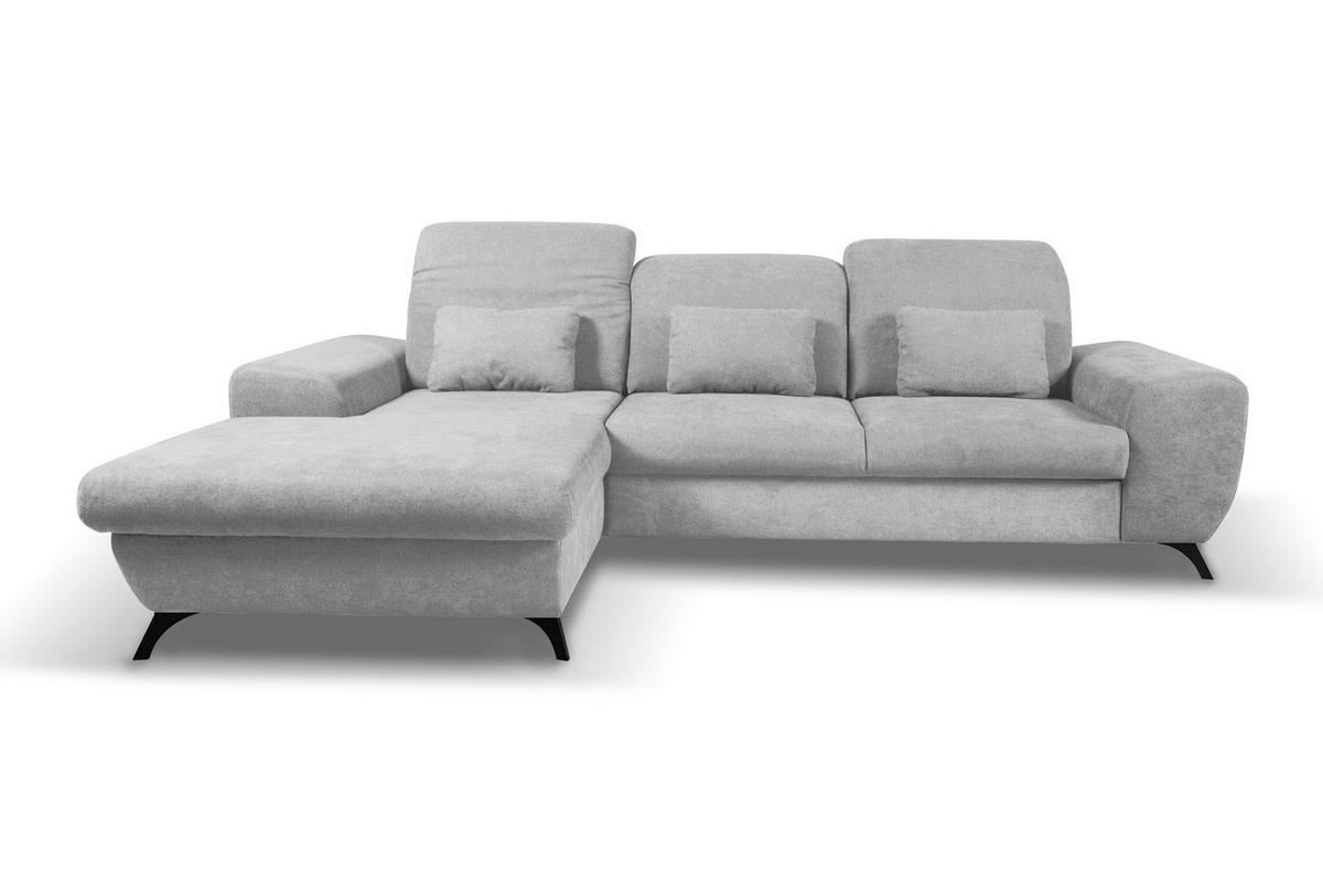 ECKSOFA LUCE L-S Grau Plüsch-Stoff mit Schlaffunktion - Grau, Holz (279/172cm) - MASSENO