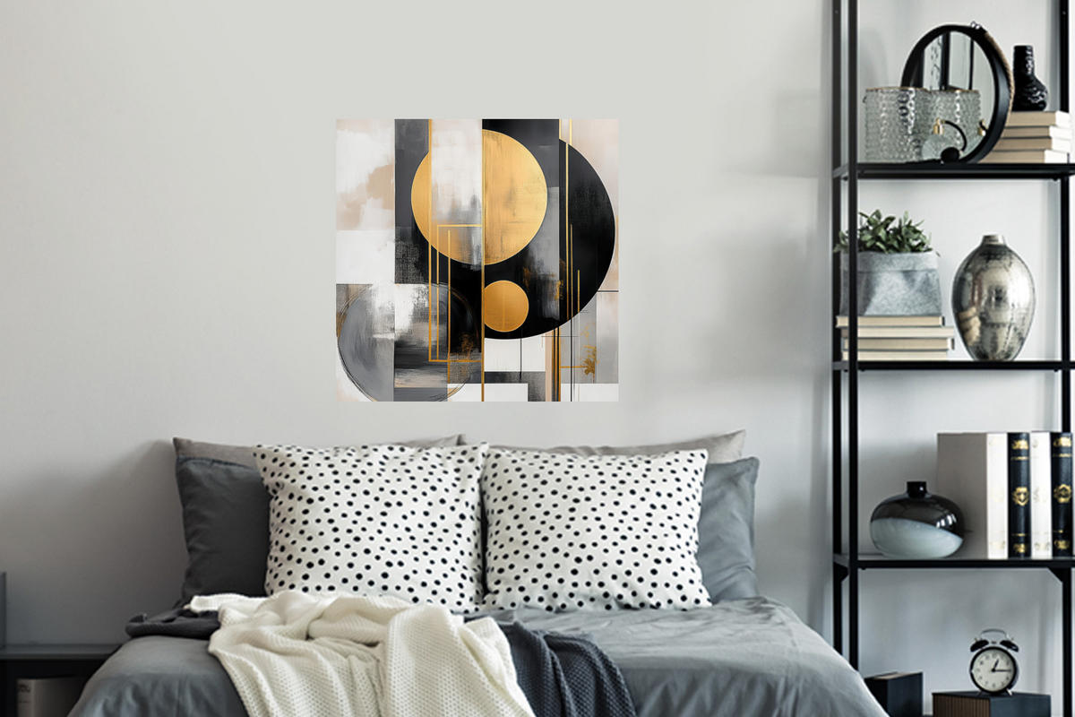 WANDTATTOO Abstrakt - Gold - Silber - Formen - Ästhetisch - Modern 50x50 cm - Goldfarben, Kunststoff (50/50/0.1cm) - MuchoWow