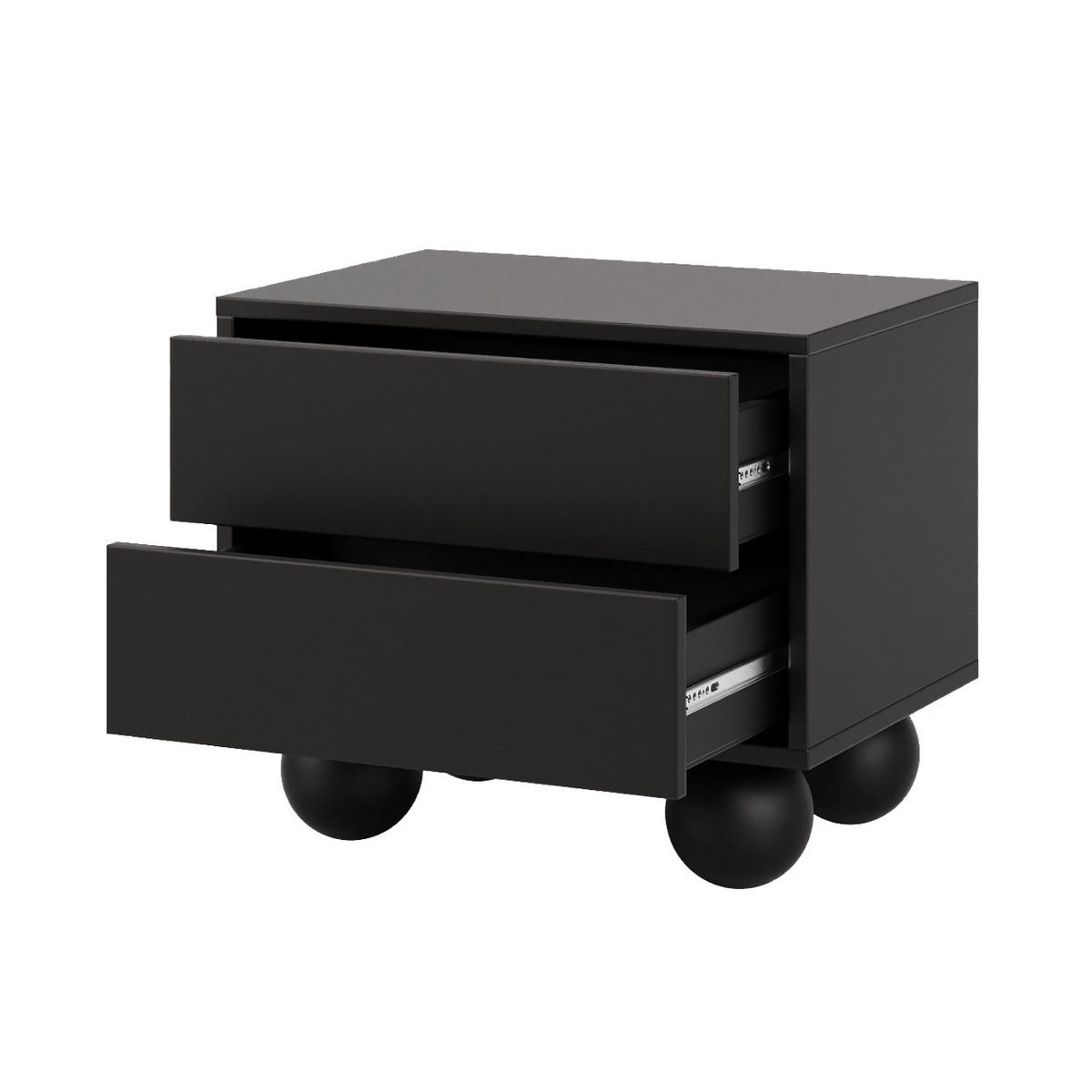 NACHTTISCH Adel mit 2 Schubladen und runden Füßen, 54 cm, Griffloss, Schwarz - Schwarz, Holzwerkstoff (54/35/38cm) - Beautysofa