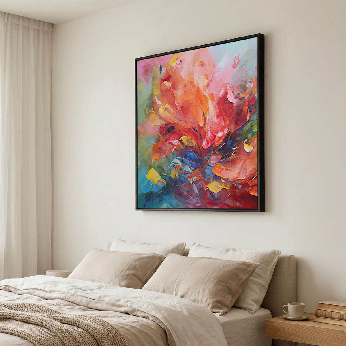 LEINWAND Bilder mit Rahmen - Ölgemälde - Kunst - Abstrakt - Farbenfroh - 90x90 - Altrosa, Textil (90/90cm) - MuchoWow