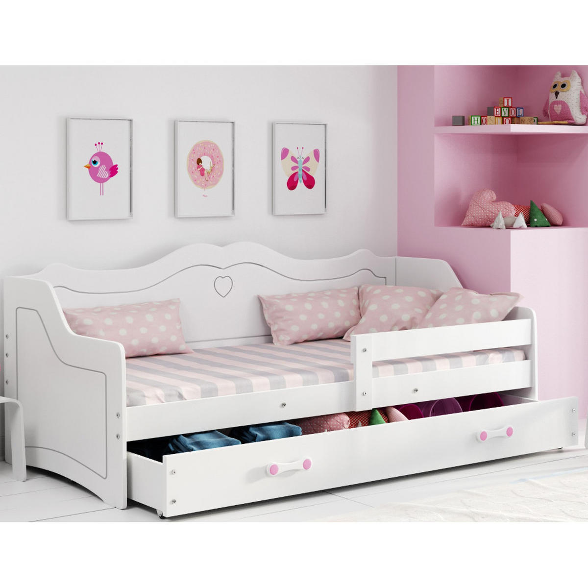 KINDERBETT Julia 160x80cm mit Schublade und Lattenrost - Weiß, Holzwerkstoff (80/160cm) - Interbeds