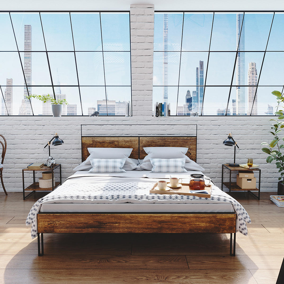 NACHTTISCH Fyrk Antikholz 2er Set - Alteiche/Schwarz, Holzwerkstoff (45/46/45cm) - Vicco