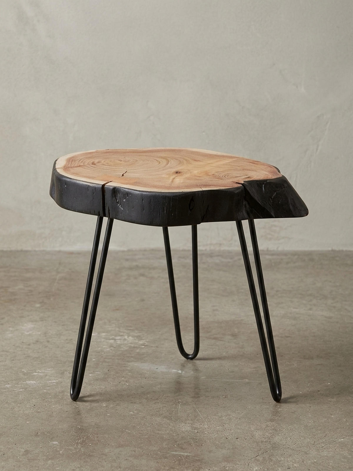 BEISTELLTISCH – Massivholz Natur Baumkante handgefertigt Industrial - Beige/Schwarz, Holz/Metall (32/40/40cm) - KADIMA DESIGN