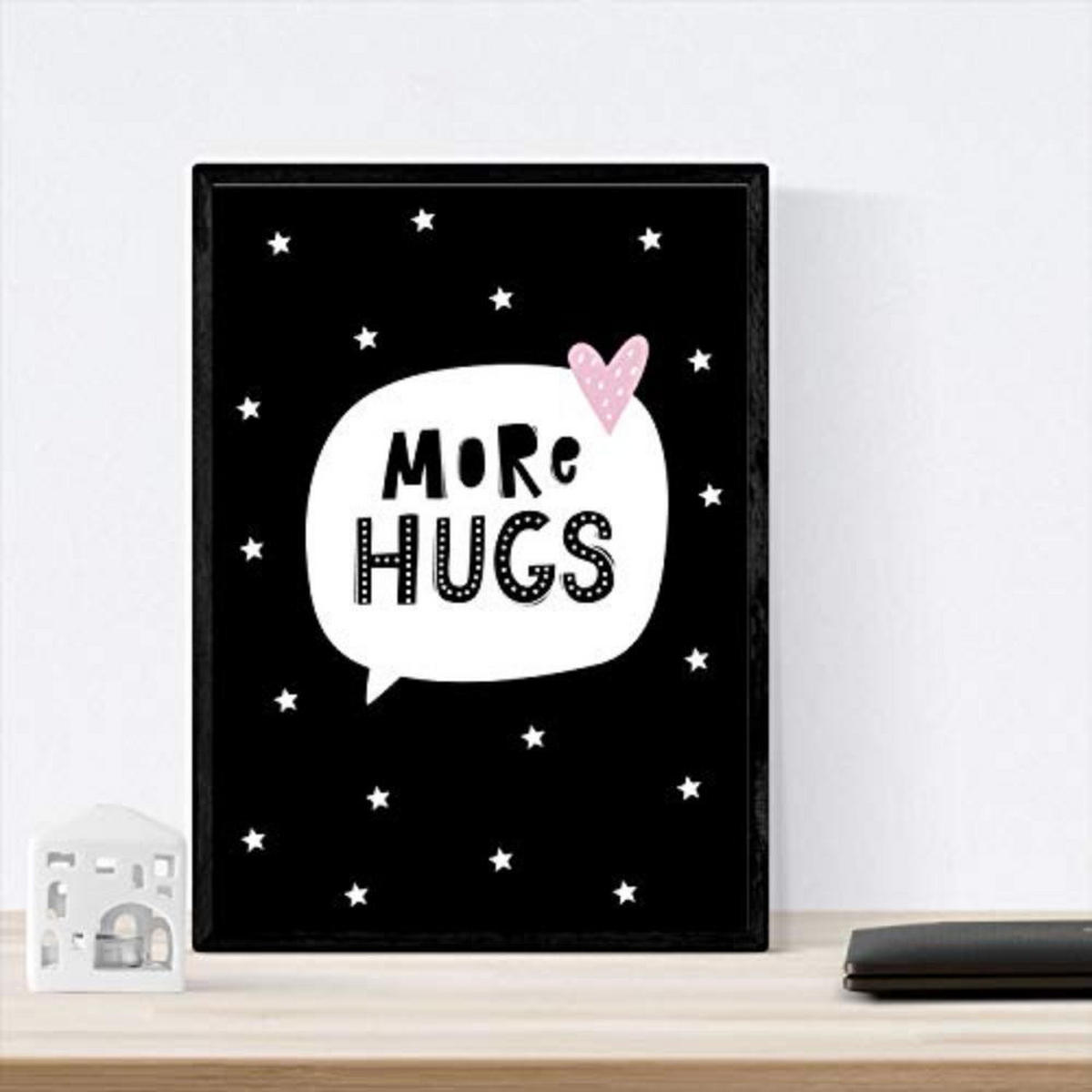 POSTER Set mit 4 „Pinguino, Fuchs und Bär umarmt“ Tiere A3 Schwarzer Rahmen - Schwarz, Papier (29.7/3cm) - Nacnic