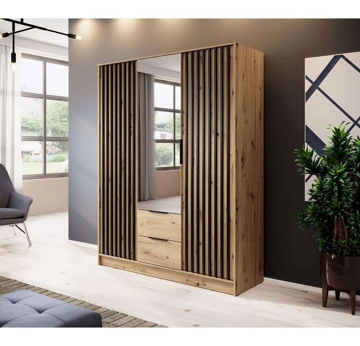 KLEIDERSCHRANK – 155 cm – Nelly – Eiche - Eiche Artisan, Holzwerkstoff (155/200/51cm) - hi-markt
