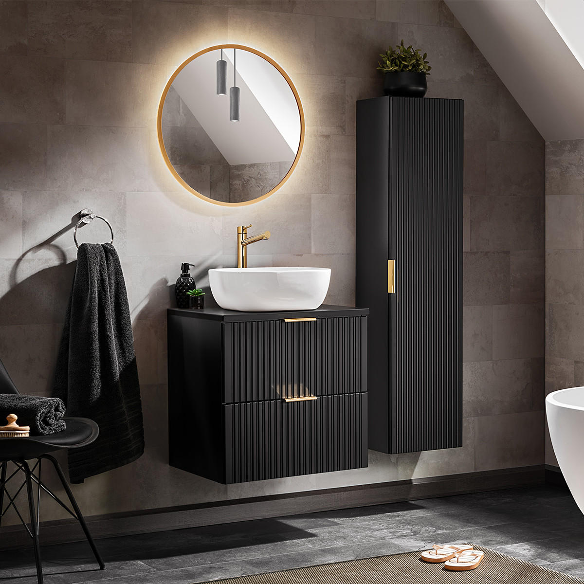 BADMÖBEL Adriel 2er-Set Mattschwarz - Schwarz, Holzwerkstoff (60.6/59/46cm) - Petits-meubles