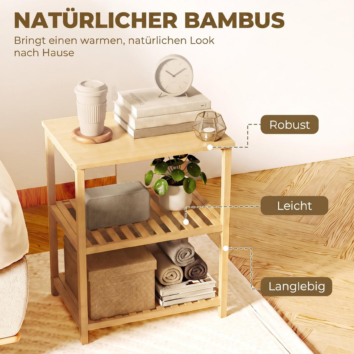 BEISTELLTISCH Bambus Naturholz - Naturfarben, Holz/Bambusholz (40.6/30/50.5cm) - HOMCOM