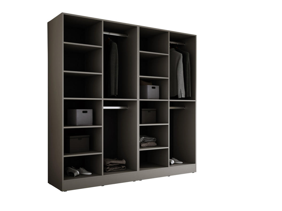 KLEIDERSCHRANK, Platingrau / Antisol Glas, 200 x 200 x 51 cm - Platinfarben/Schwarz, Holzwerkstoff (200/200/51cm) - 3XE LIVING