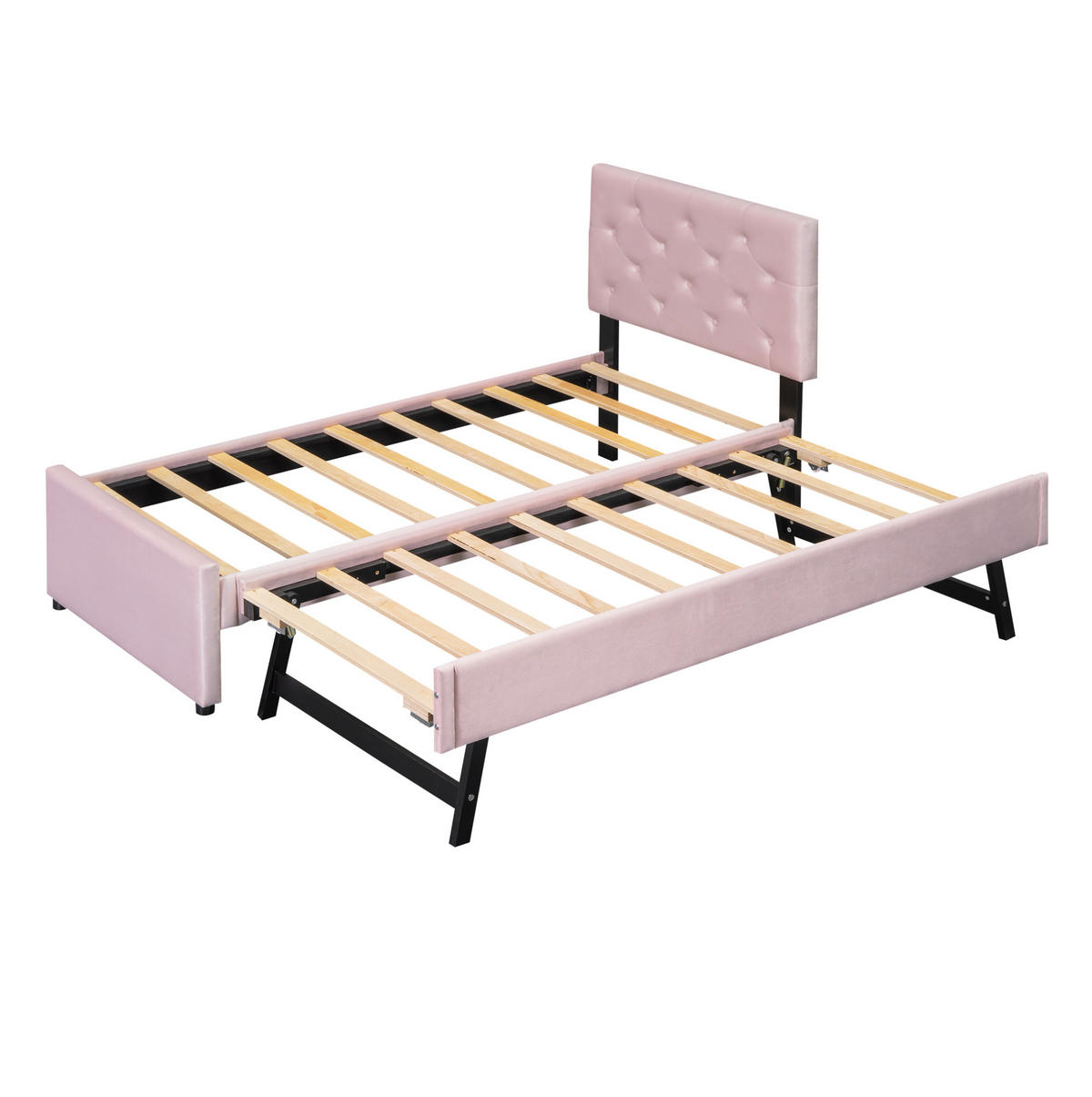 BETT mit Rollbett und Lattenrost 90x200 cm Samt Pink - Pink, Metall (90/200cm) - Meubliv