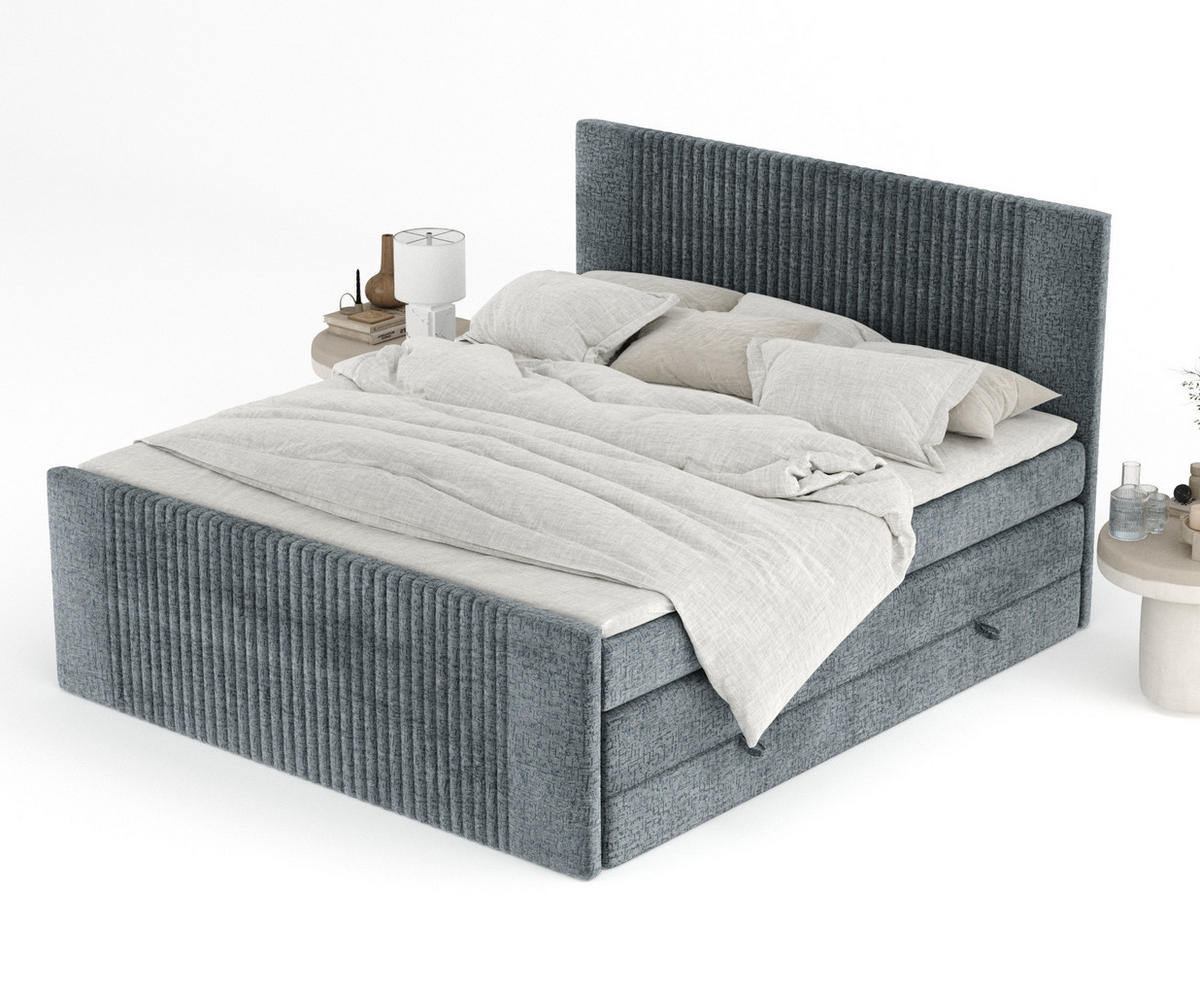 BOXSPRINGBETT Bergamo Blau Grau 160/200 cm - Blaugrau/Schwarz, Holz/Holzwerkstoff (160/200cm) - Maison de Reve