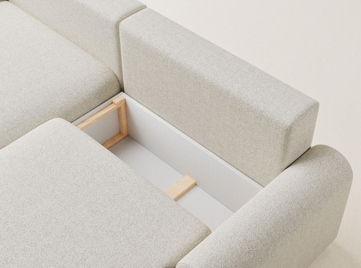 ECKSOFA MIT SCHLAFFUNKTION Tallin Creme Webstoff - Links Seite - Creme/Schwarz, Holz/Holzwerkstoff (145/240cm) - Maison de Reve