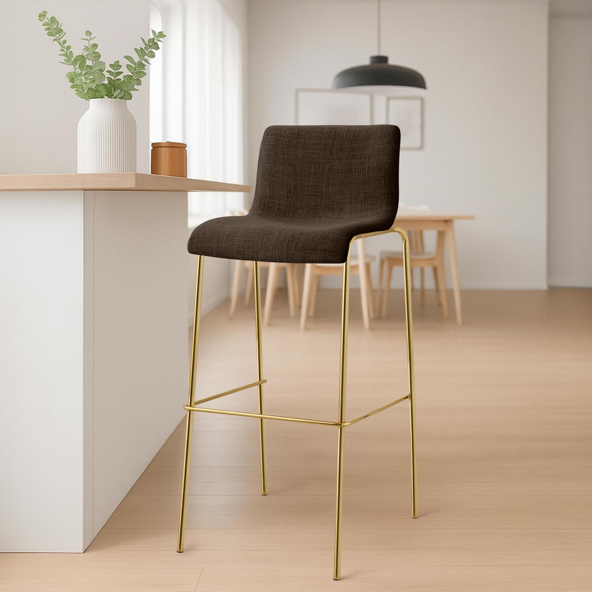 BARHOCKER Stoff Braun - Goldfarben/Braun, Textil/Metall (43/100/48cm) - CLP