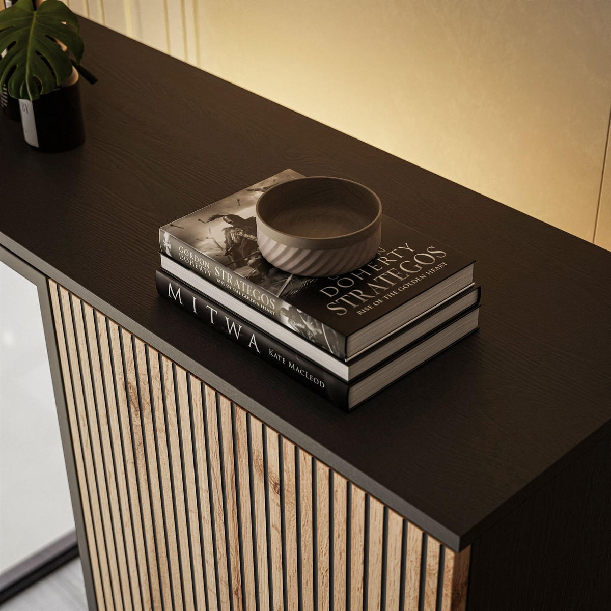 HOHE Vitrine ECLIPSE WTSZ104 mit Beleuchtung,Schwarz Eiche Wotan - Eiche Wotan, Holzwerkstoff (104/166/39cm) - Lookway