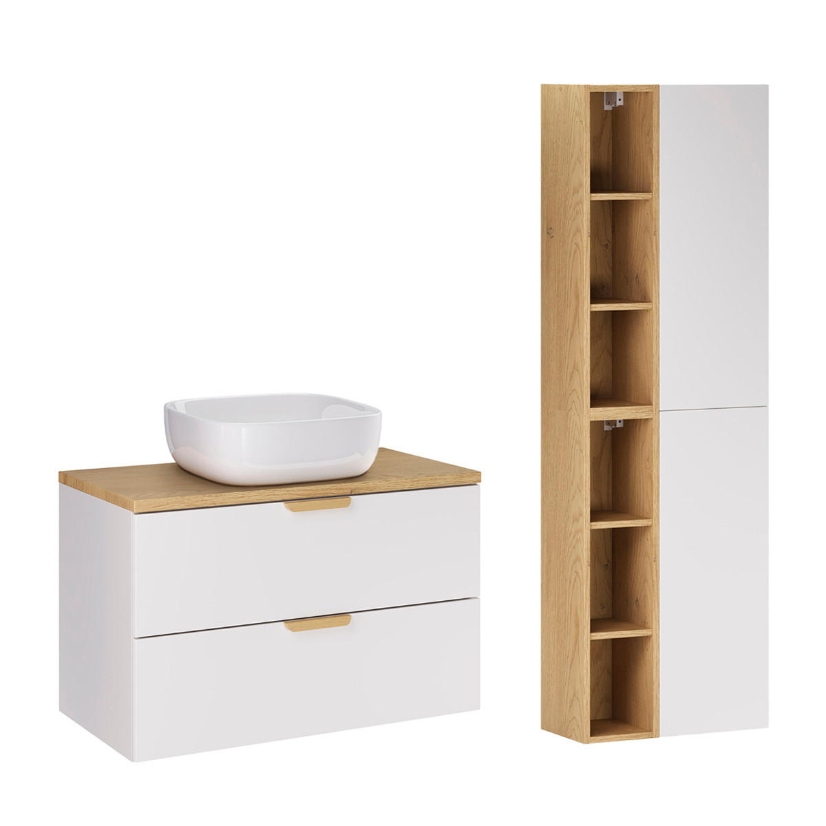 BADMÖBEL 80.6cm Oria 2er-Set Weiß - Weiß, Holzwerkstoff (80.6/50/46.5cm) - Petits-meubles