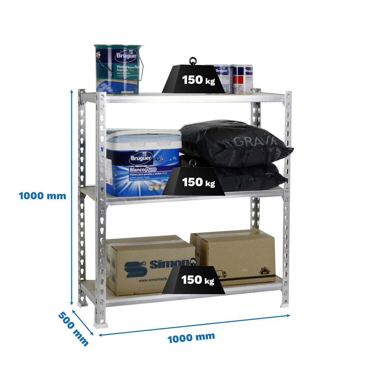 SCHWERLASTREGAL Small Muli HxBxT 100 x 100 x 50 cm 3 Fachböden Fachlast 150 kg Verzinkt - Silberfarben, Metall (100/100/50cm) - PROREGAL