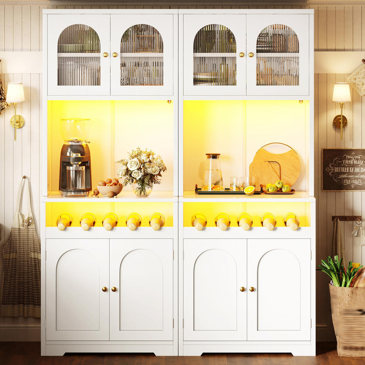 HOCHBUFFETSCHRANK 2er Set 180cm RGB LED Glastüren Weiß - Weiß, Metall (140/180/38.3cm) - FLIEKS