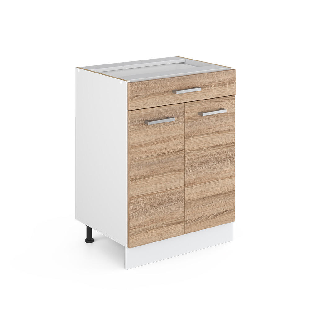UNTERSCHRANK R-Line Sonoma 60 cm mit Schubladen, ohne AP - Weiß/Sonoma Eiche, Holzwerkstoff (60/81.6/46cm) - Vicco