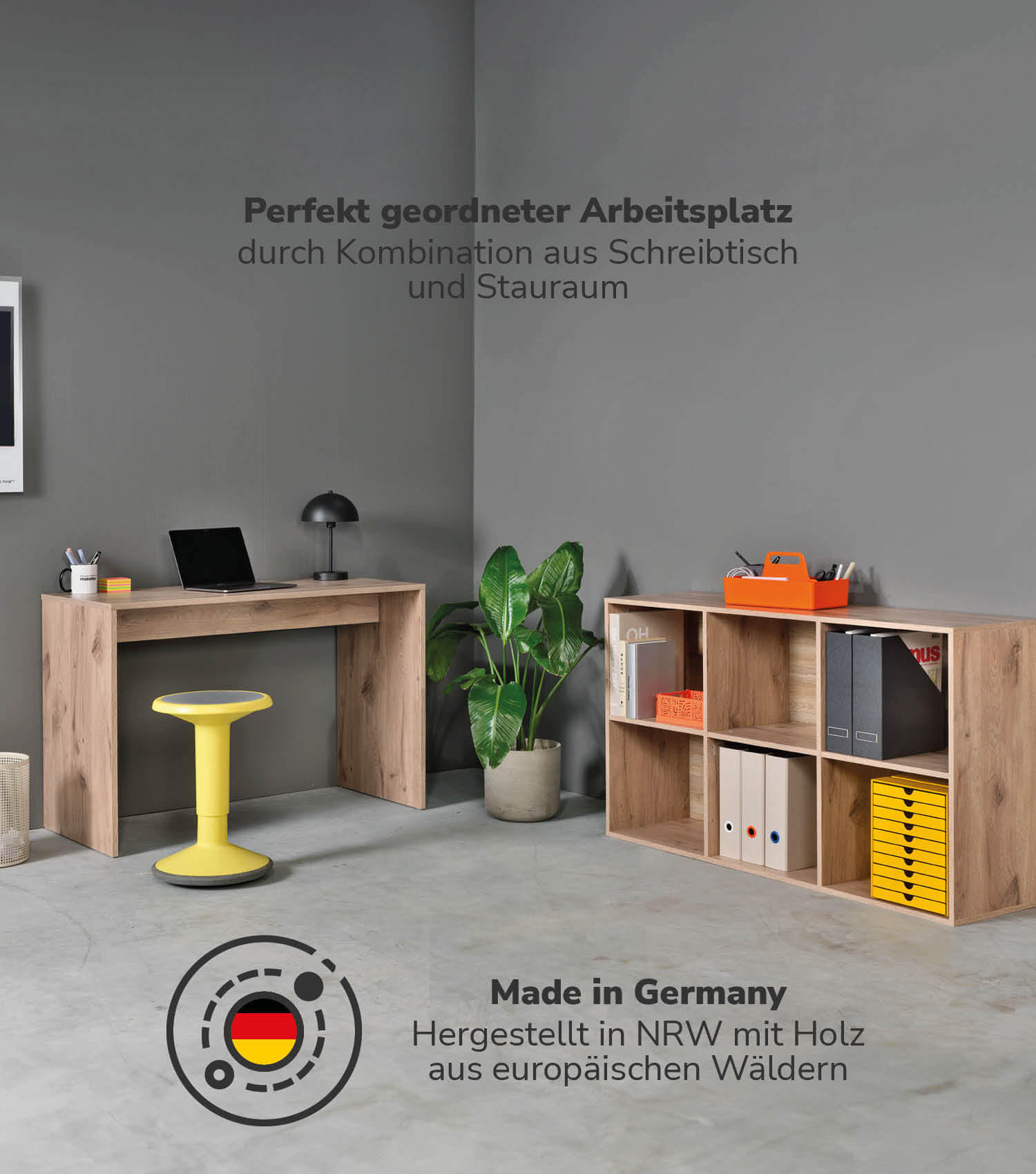 SCHREIBTISCH Der Produktive - Eichefarben, Holzwerkstoff (54/112/77cm) - Mokebo
