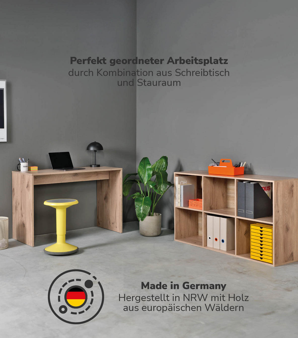 SCHREIBTISCH Der Produktive - Eichefarben, Holzwerkstoff (54/112/77cm) - Mokebo