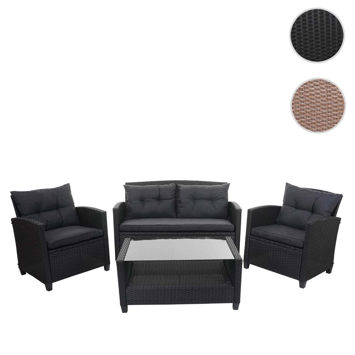XXL POLY-RATTAN GARNITUR 4-TLG Anthrazit - Anthrazit, Kunststoff - MCW