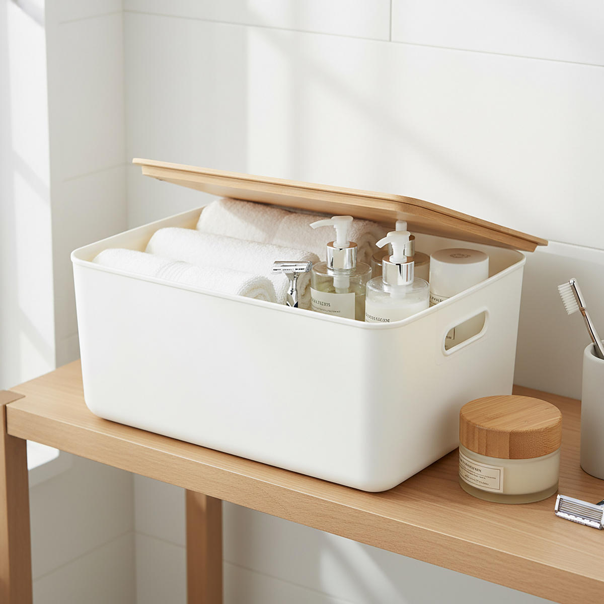 AUFBEWAHRUNGSBOX - Weiß, Holz/Kunststoff (25/36/16cm) - Relaxdays