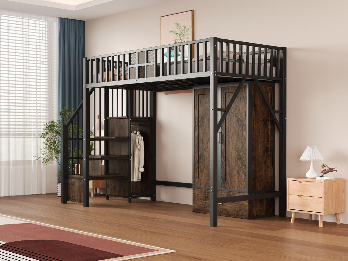 HOCHBETT 90x200 cm Schrank schwarz - Schwarz, Metall (90/200cm) - LEBENLANG