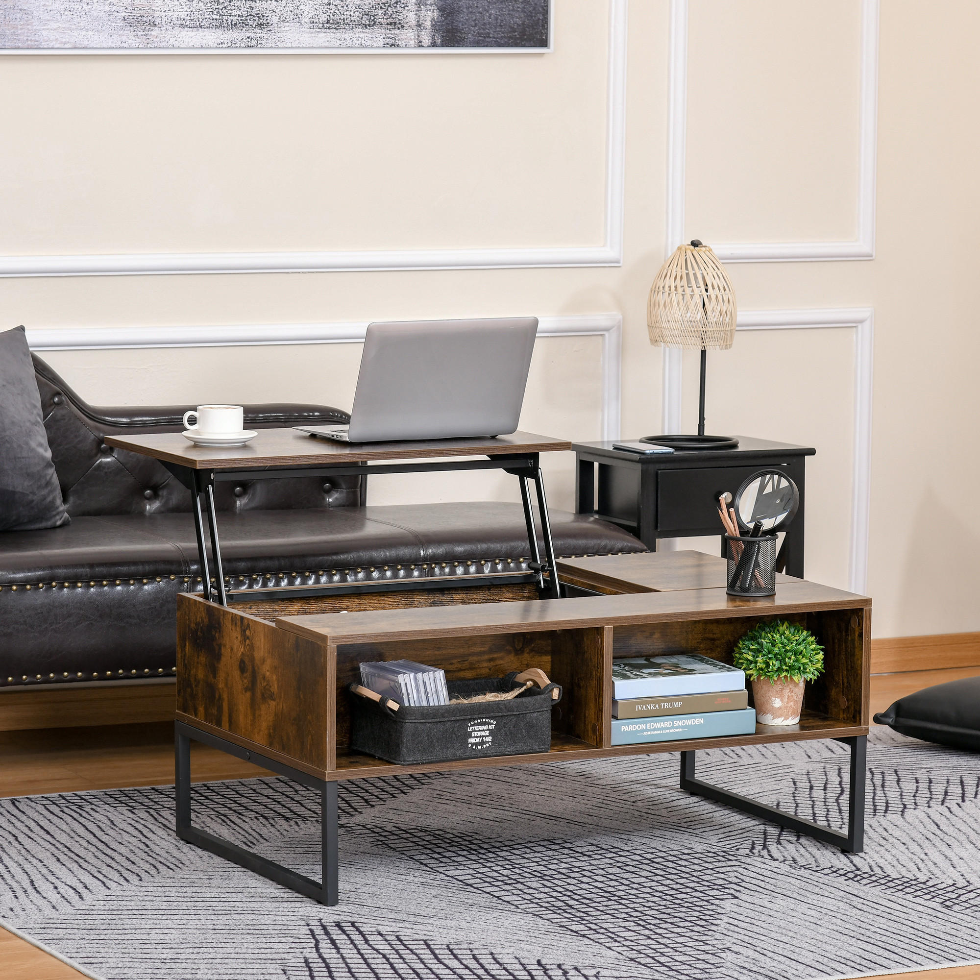 COUCHTISCH Höhenverstellbar, Spanplatte, Metall, Braun - Braun, Holzwerkstoff/Metall (100/60/44cm) - HOMCOM