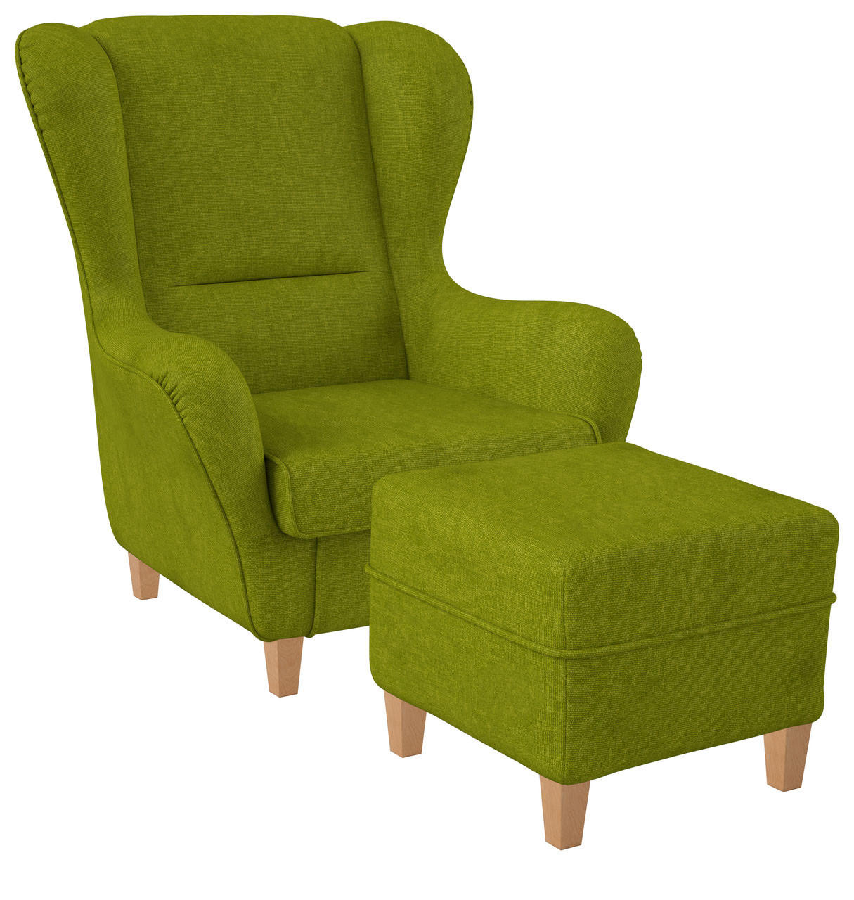 OHRENSESSEL Sofia Relaxsessel mit Hocker | Design Vienna Hellgrün - Hellgrün, Textil (92/68/95cm) - Supellex