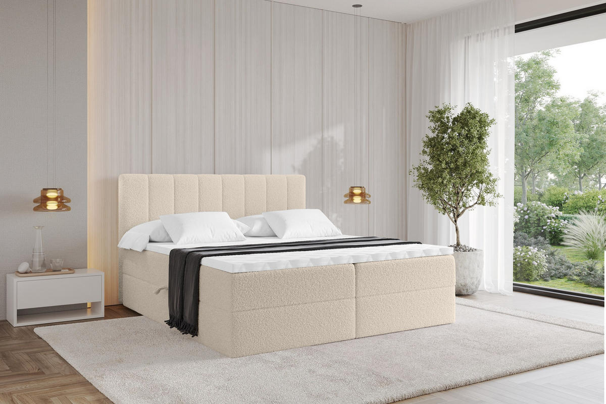 KONTINENTÁLNÍ POSTEL s matrací H4 - OTTA - 140x200 cm Tmavě béžová - kapučínová, kompozitní dřevo (140/200cm) - ALTDECOR