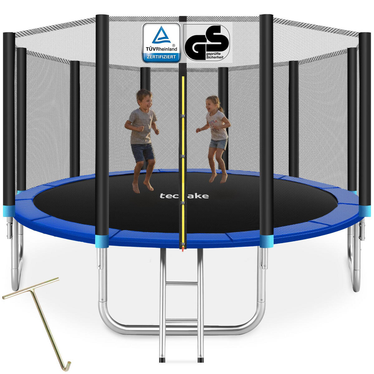 TRAMPOLIN Garfunky, inklusive Einstiegsleiter, schwarz/blau - Blau/Schwarz, Metall (427/260/427cm) - tectake