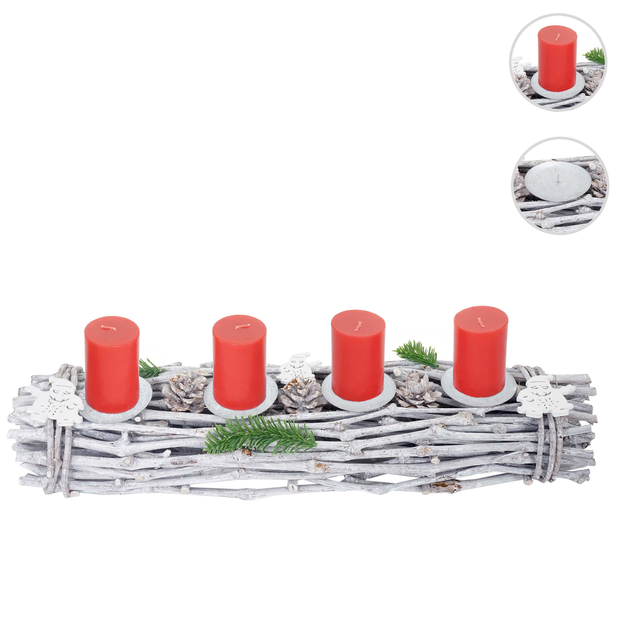 ADVENTSKRANZ LÄNGLICH HOLZ KERZEN ROT Weiß, Rot - Rot/Weiß, Holz (9cm) - MCW