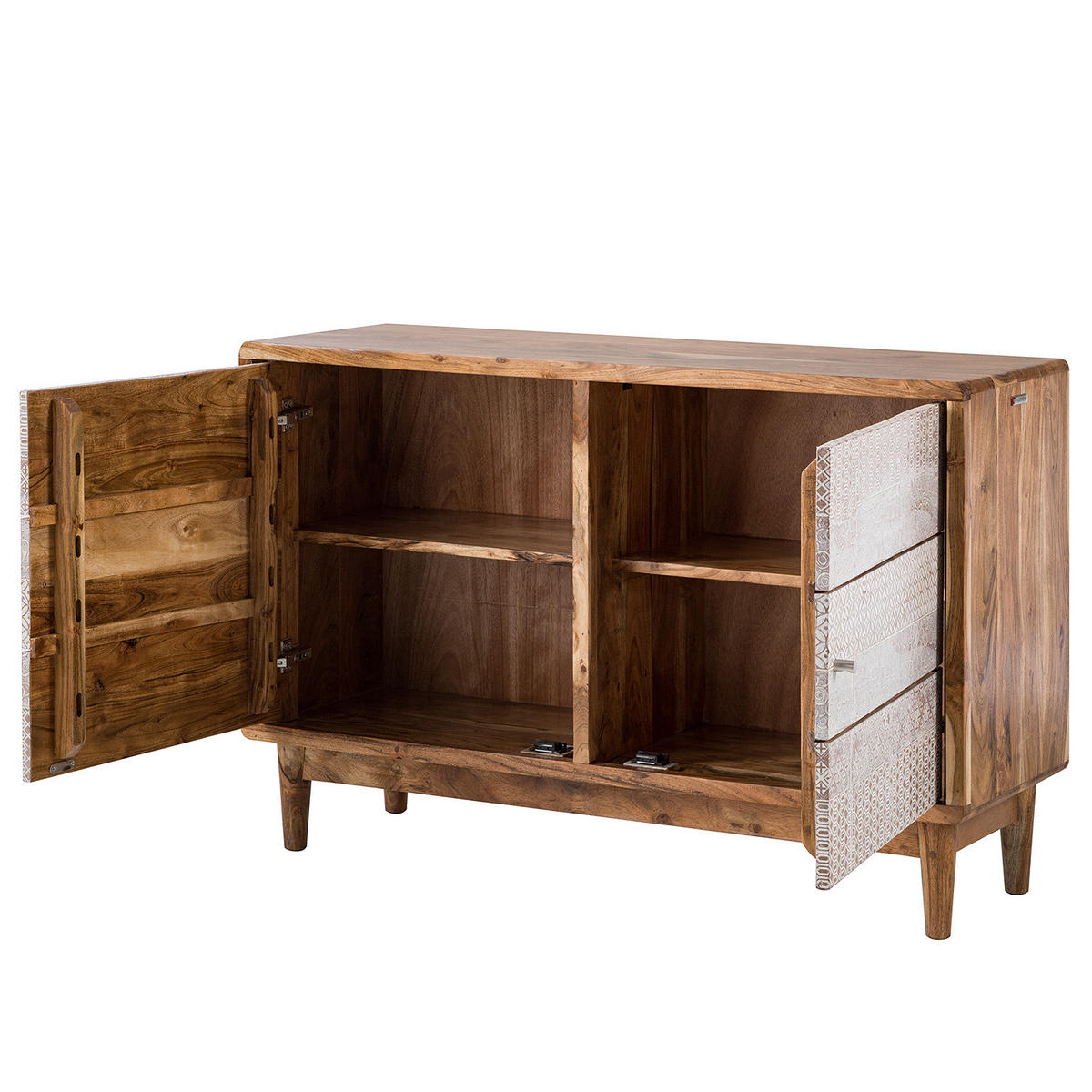 KOMMODE - Akazie massiv / Metall - Akaziefarben, Holz (118/77/40cm) - home24