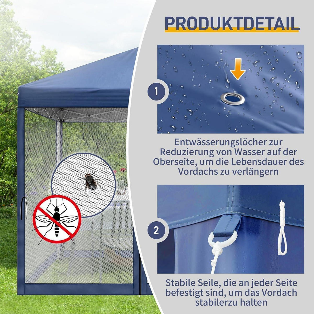 FALTPAVILLON 3x3 m mit Moskitonetzen Blau - Blau, Textil (300/245/300cm)