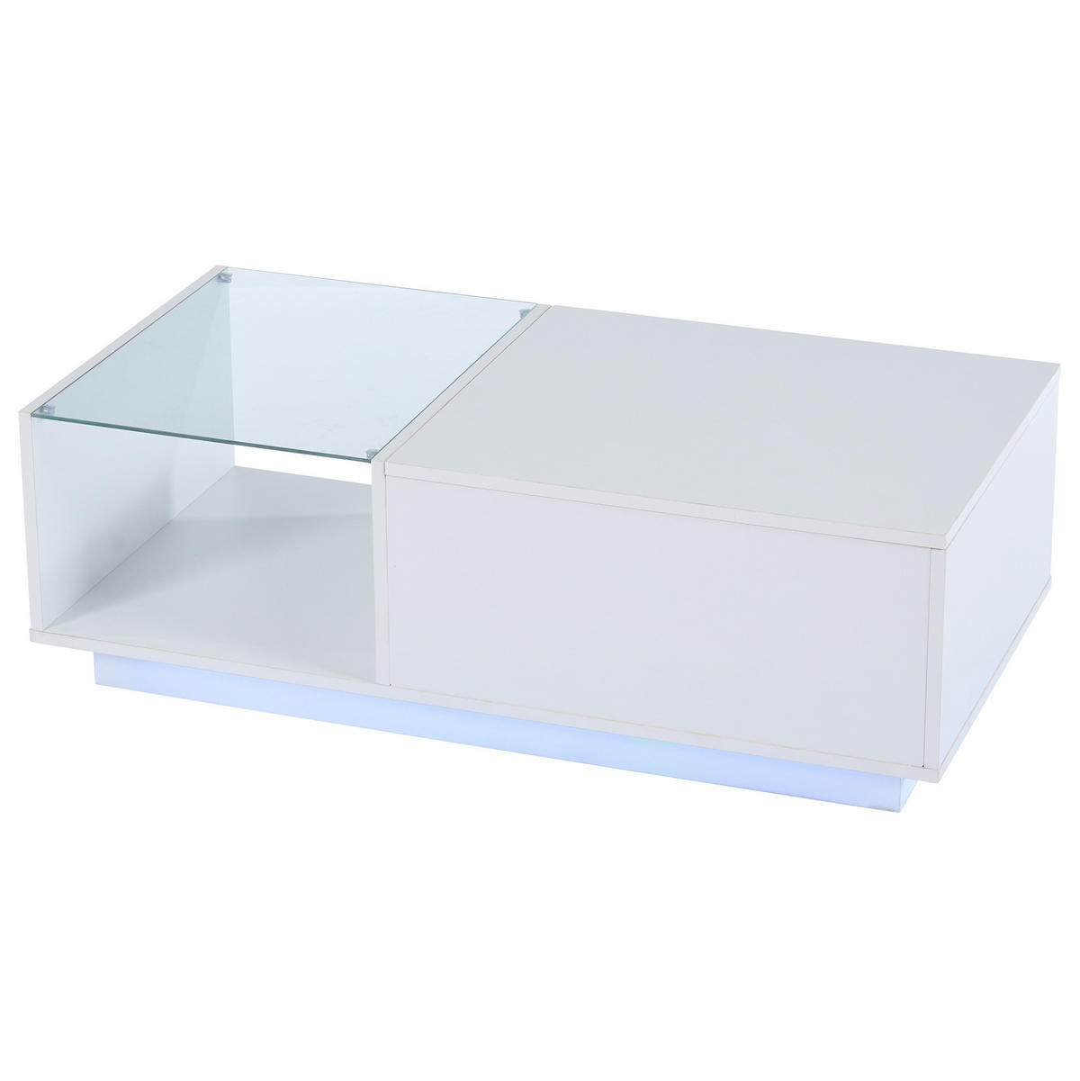 COUCHTISCH 100/50/33-46,5 cm in Weiß mit LED-Beleuchtung und Stauraum - Weiß, Holzwerkstoff (100/50/46.5cm) - Flora Grace