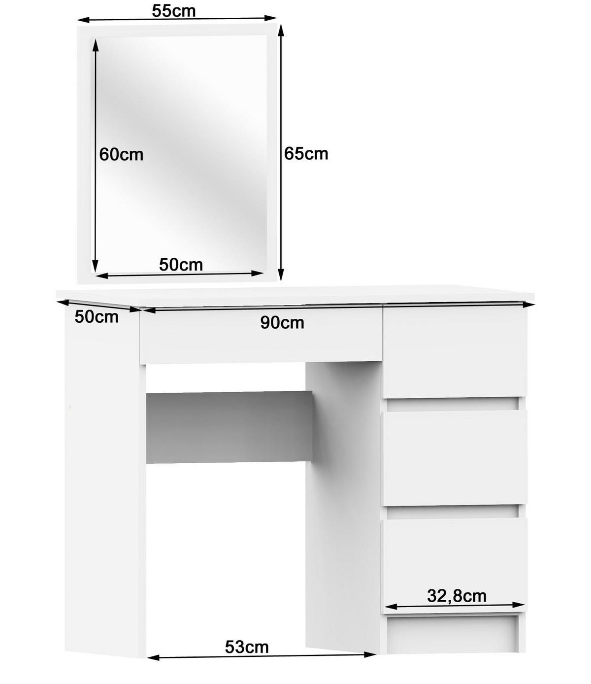 KOZMETIČNA MIZA s ogledalom - bela, leseni material (90/142/50cm) - RAUMHIRSCH FURNITURE