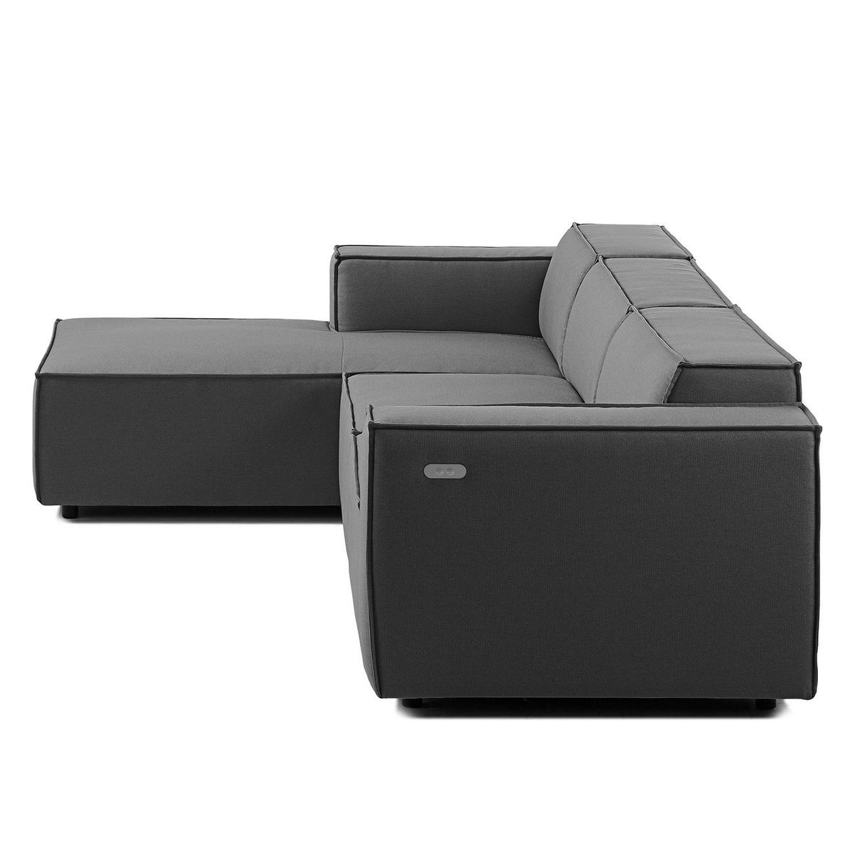 ECKSOFA mit Longchair - Anthrazit/Schwarz, Kunststoff/Textil (294/177cm) - home24