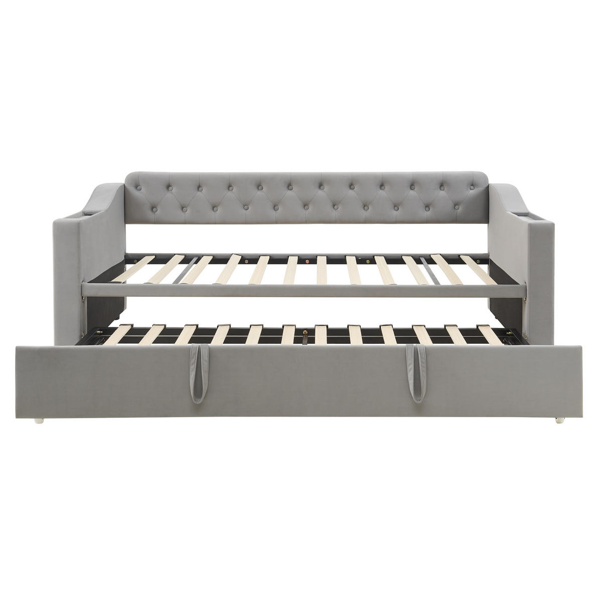 POLSTERBETT 90/180×190 cm Grau aus Samt mit USB- und Type-C-Anschlüssen - Grau, Textil (90/180cm) - Flora Grace