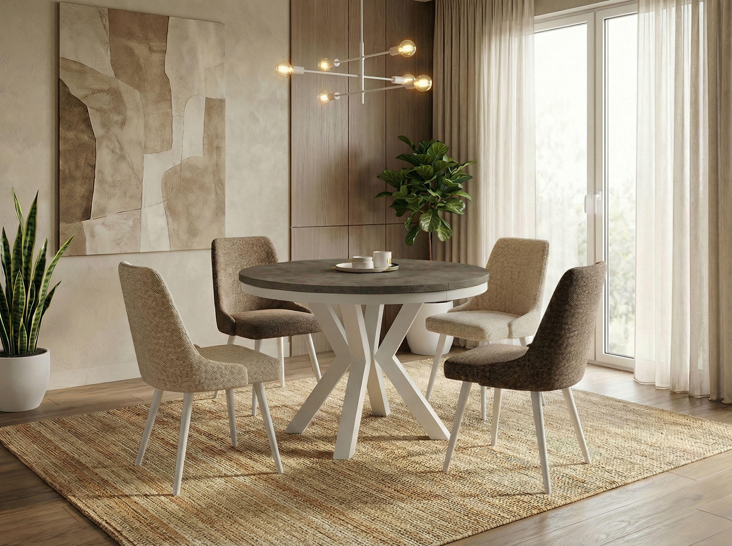 ESSTISCH Clara Weiß runder ausziehbarer, Dunkelgrauer Chicago Beton 120-200/120/76 cm - Dunkelgrau/Weiß, Holzwerkstoff/Metall (120/120/76cm) - WFL GROUP