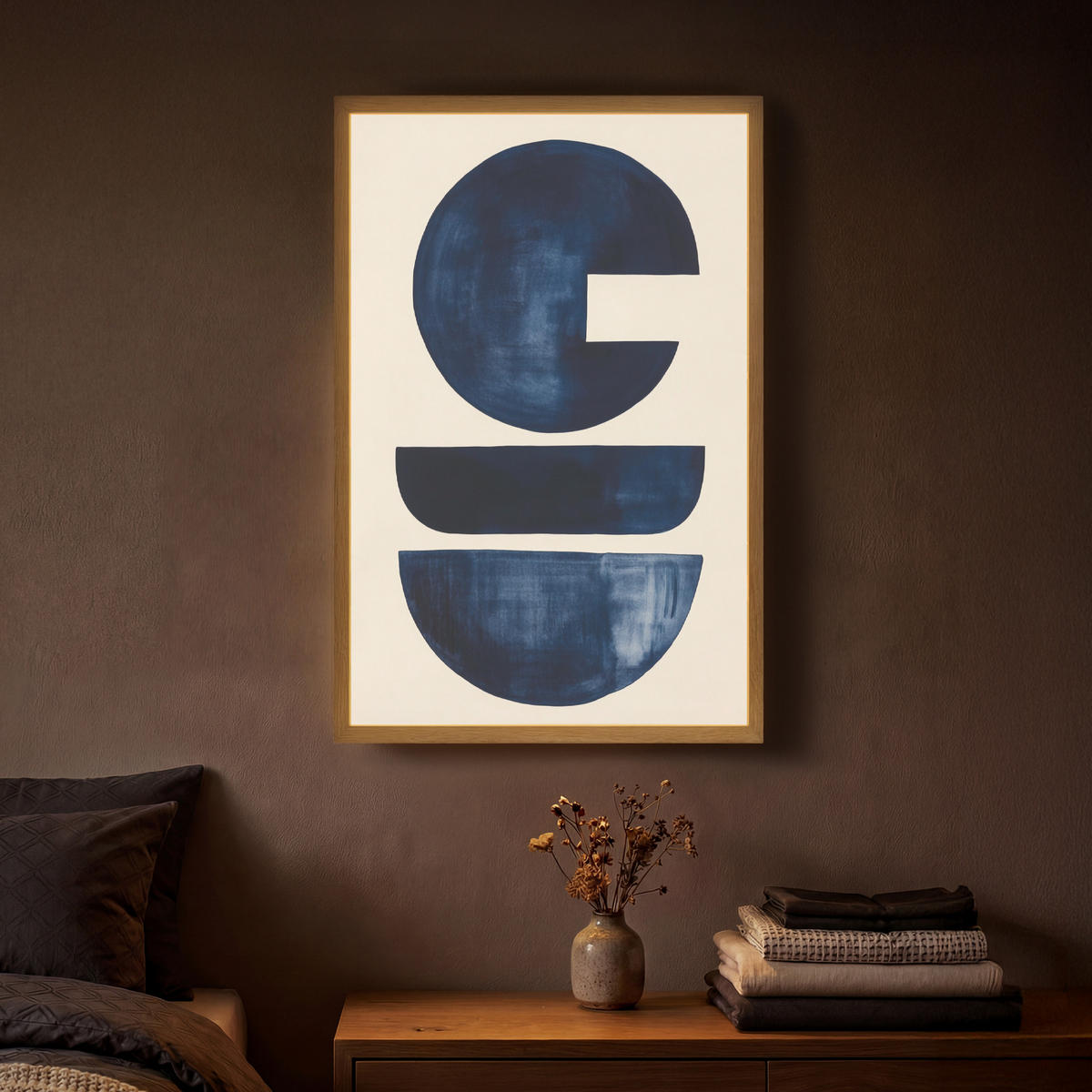 WANDLEUCHTE MIT AKKU Formen - Blau - Abstrakt 40x60 cm - Dunkelblau, Holzwerkstoff (40/60/8cm) - OnlyWow