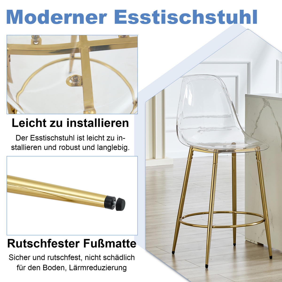 BARHOCKER 2er-Set Transparent mit goldfarbenem Metallgestell - Goldfarben, Metall (48.5/102/48.5cm) - MIVRAY