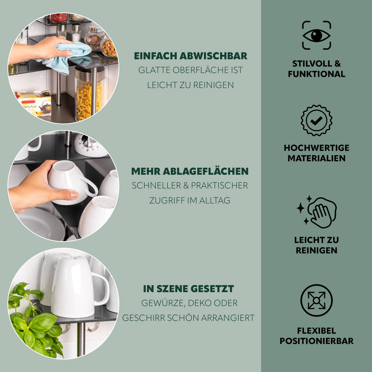 ECKREGAL, grau - Grau, Glas (42/35/42cm) - bremermann