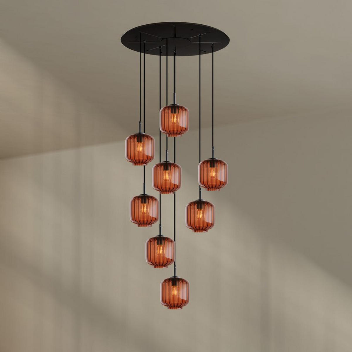 GALERIELEUCHTE Velo 8-flammig Braun Ø 20cm - Schwarz/Braun, Glas (20/20/20cm) - s.luce