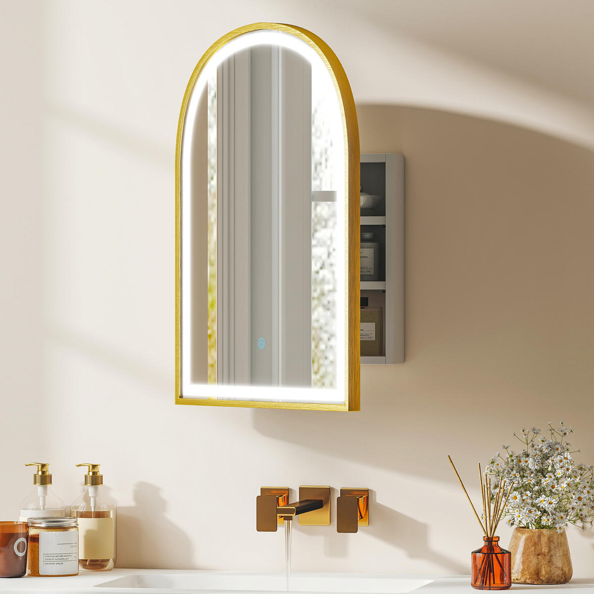 SPIEGELSCHRANK , beschlagfrei, 50 x 14,5 x 70 cm ,gold - Goldfarben, Glas (50/70/14.5cm) - Vallsero