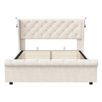 POLSTERBETT 160 x 200 cm, Stauraum Leselampen Lattenrost Samt beige - Beige, Metall (160/200cm)