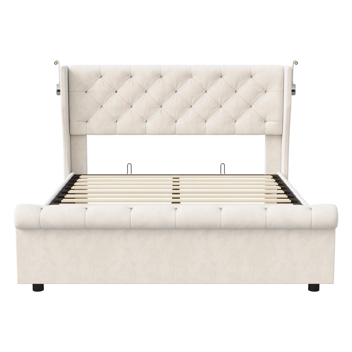 POLSTERBETT 160x200 cm, Beige, Leselichte und USB - Beige, Textil/Metall (160/200cm)