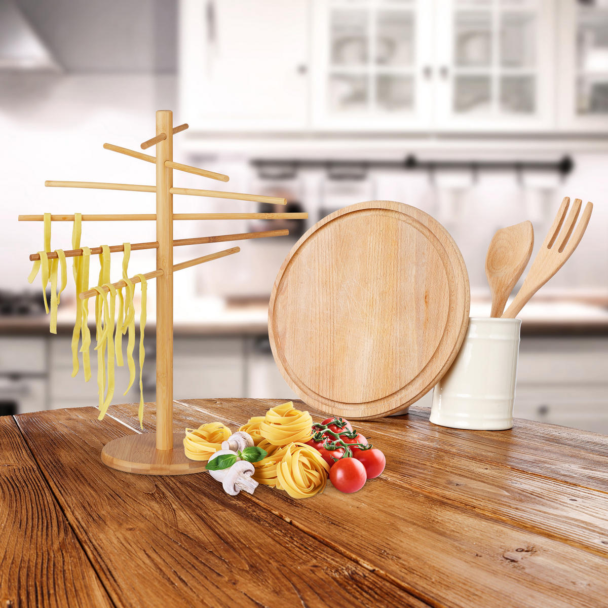 NUDELTROCKNER - Hellbraun, Holz (34cm) - Relaxdays