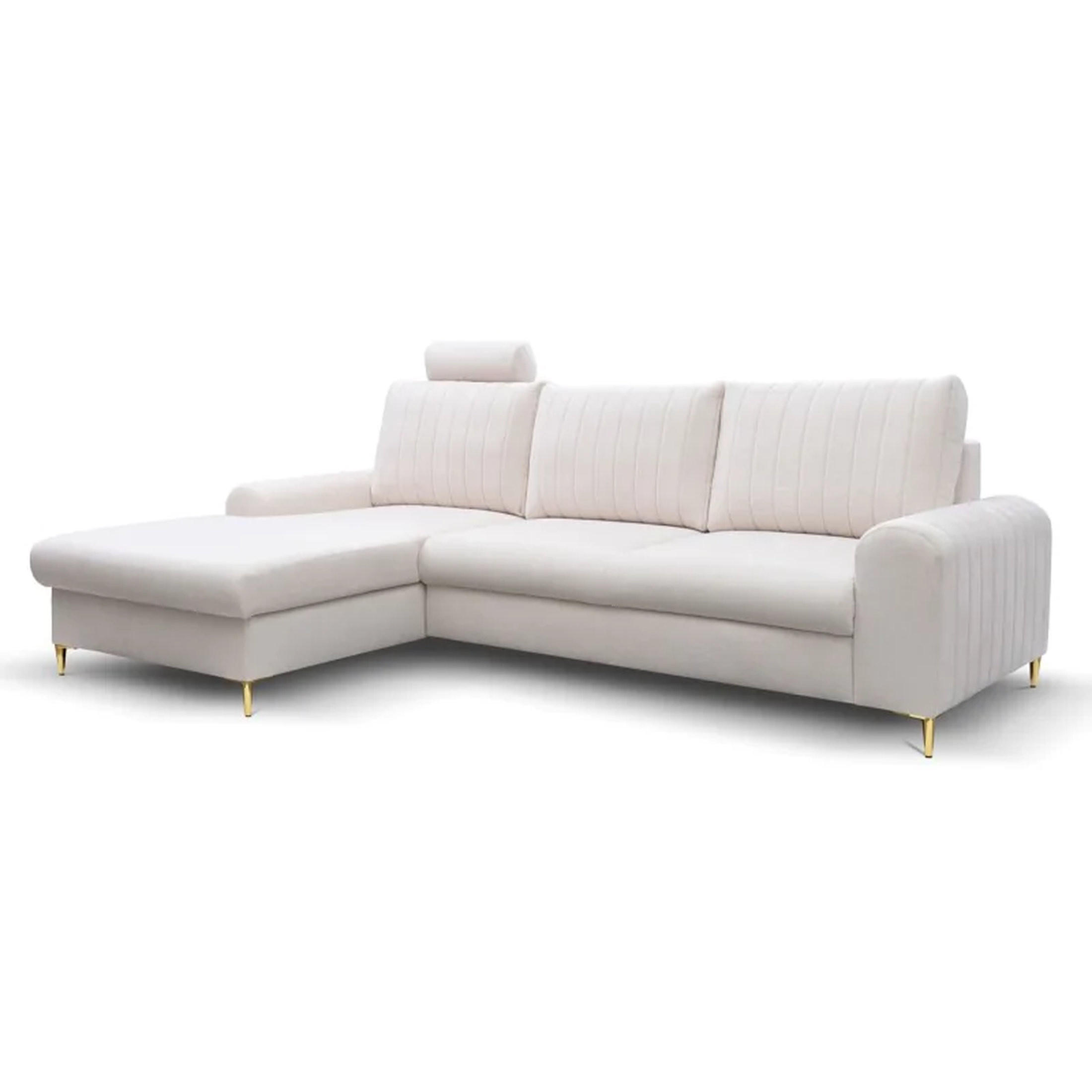 ECKSOFA MANGO, Eckcouch in L-Form mit Schlaffunktion und Bettkasten, Farbe: Beige, Velourstoff, Ottomane Links - Beige, Textil (251/164cm) - Sepro Meble