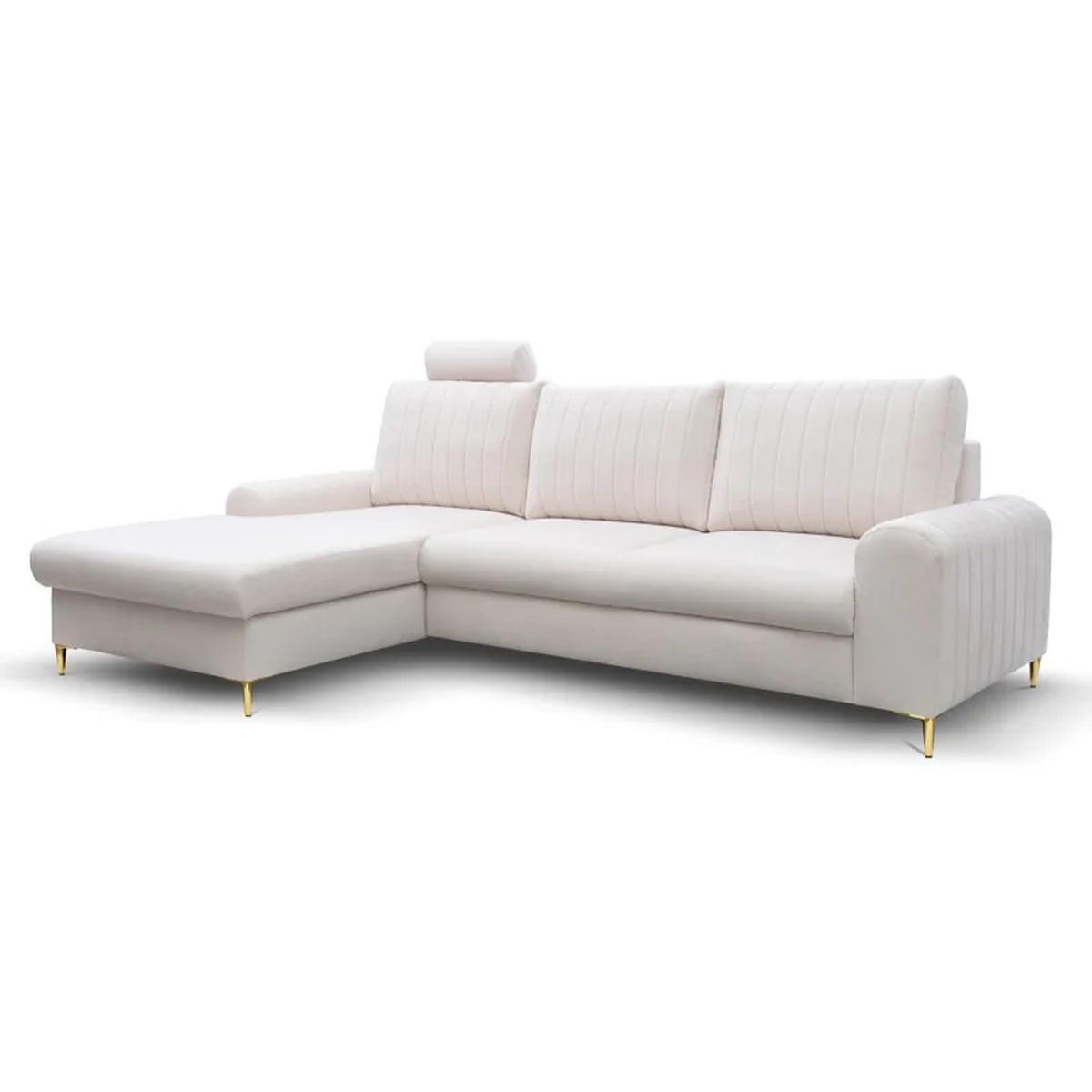 ECKSOFA MANGO, Eckcouch in L-Form mit Schlaffunktion und Bettkasten, Farbe: Beige, Velourstoff, Ottomane Links - Beige, Textil (251/164cm) - Sepro Meble